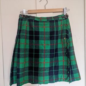 Vintage Gaiety Of Ireland Tweed Wool Kilt Skirt Small Irish Plaid Pleated